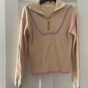 Greige Beige Turtleneck with Pink and Purple Accents